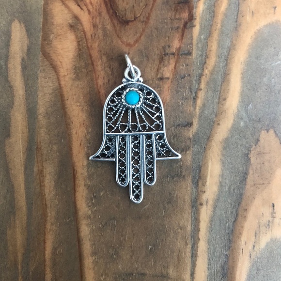 Sterling Silver Turquoise Hamsa Pendant - Picture 1 of 3